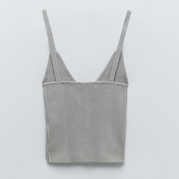 ZARA Sleeveless Ribbed Knit Corset Top Size M in Gray NWT - Picture 4 of 13